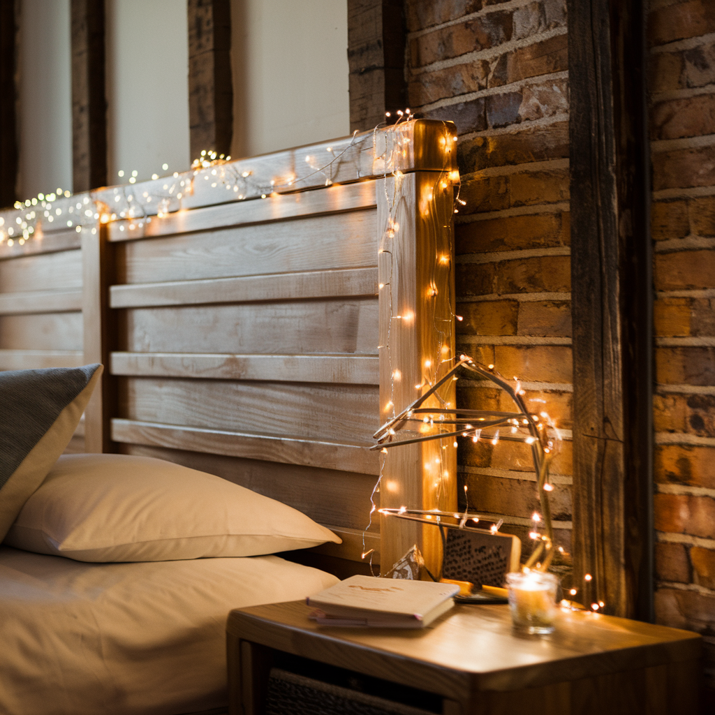 Fairy Lights Draped on the Headboard