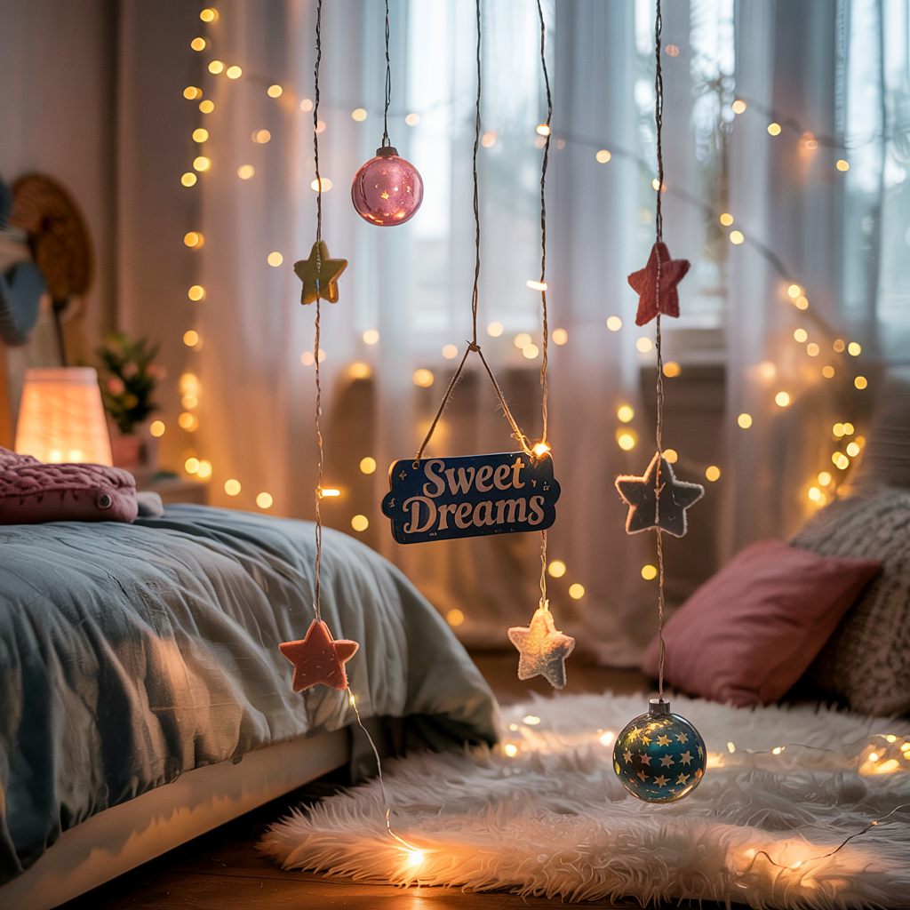 Curtain Lights with Hanging Ornaments