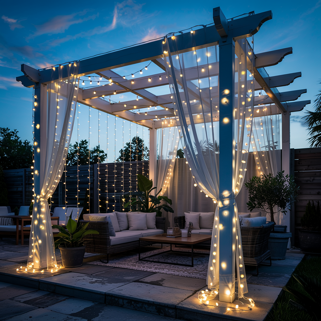 Curtain LED Lights on the Pergola Sides