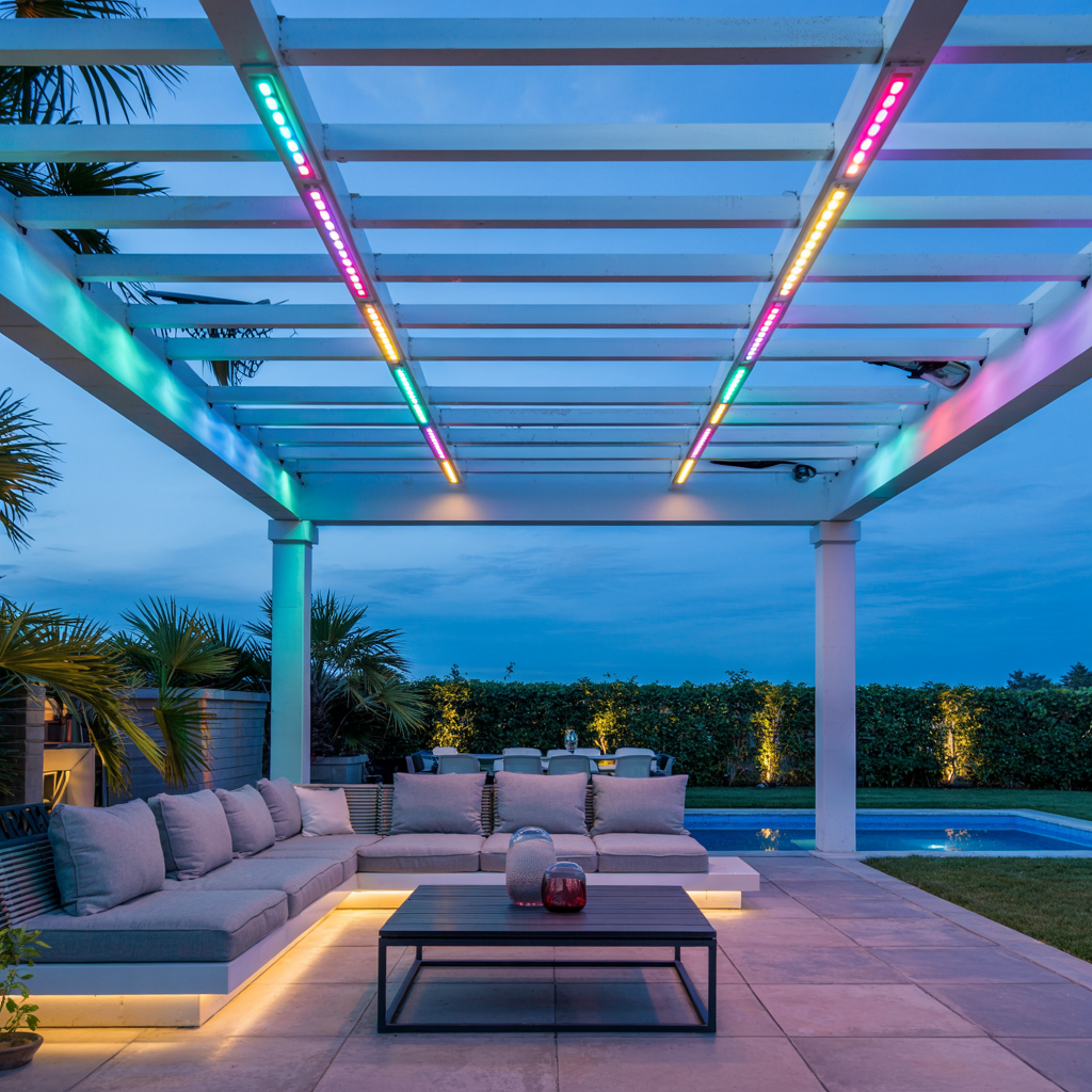 Recessed LED Lights in Pergola Ceiling