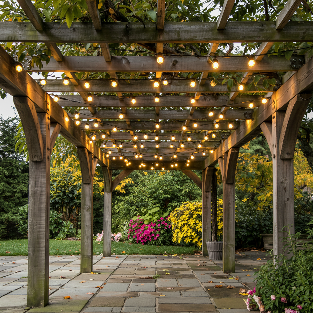String LED Lights Draped Across Beams