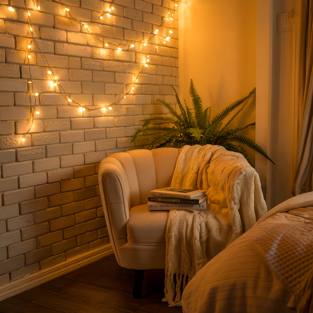 Fairy Lights Draped Across the Wall