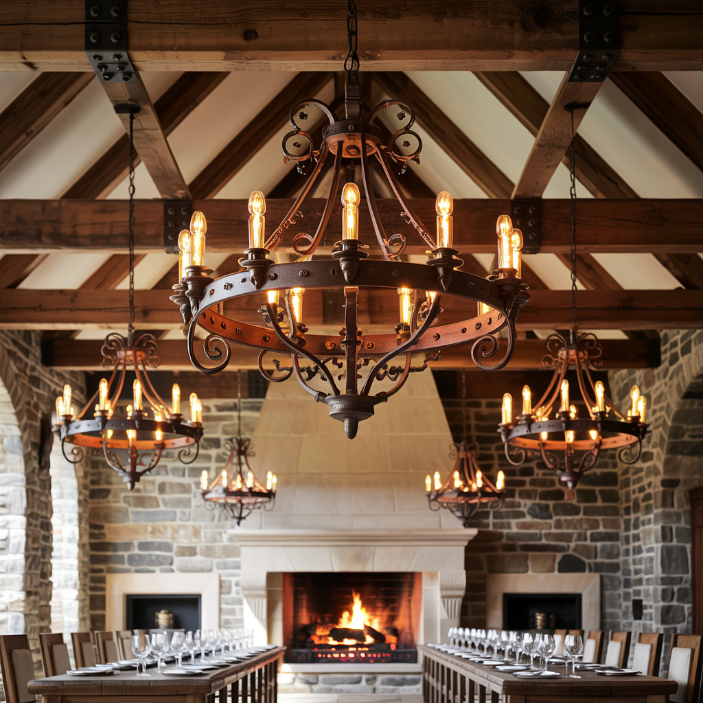 Chandeliers Hung Directly from Beams