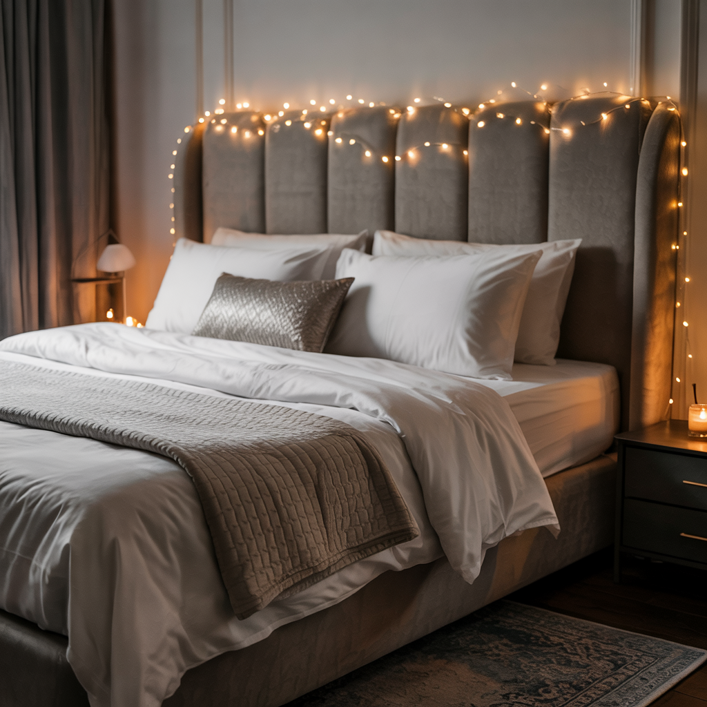 Soft Fairy Lights Around the Headboard