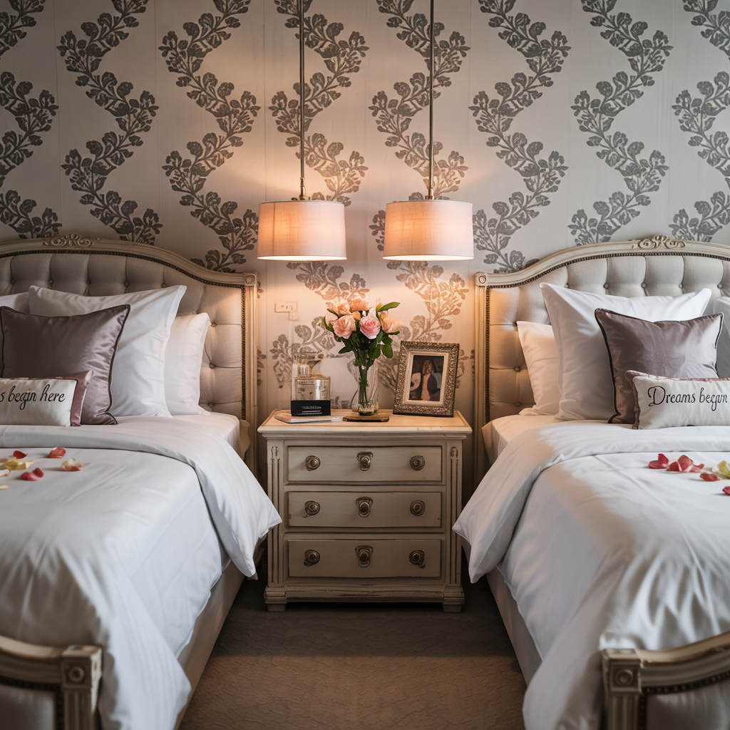 Dimmed Pendant Lights Over the Nightstands