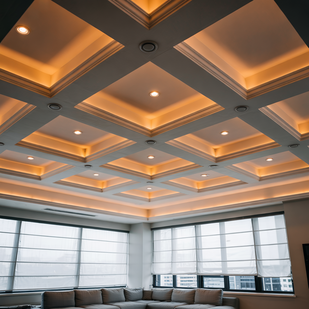 Track Lighting Within Coffered Panels