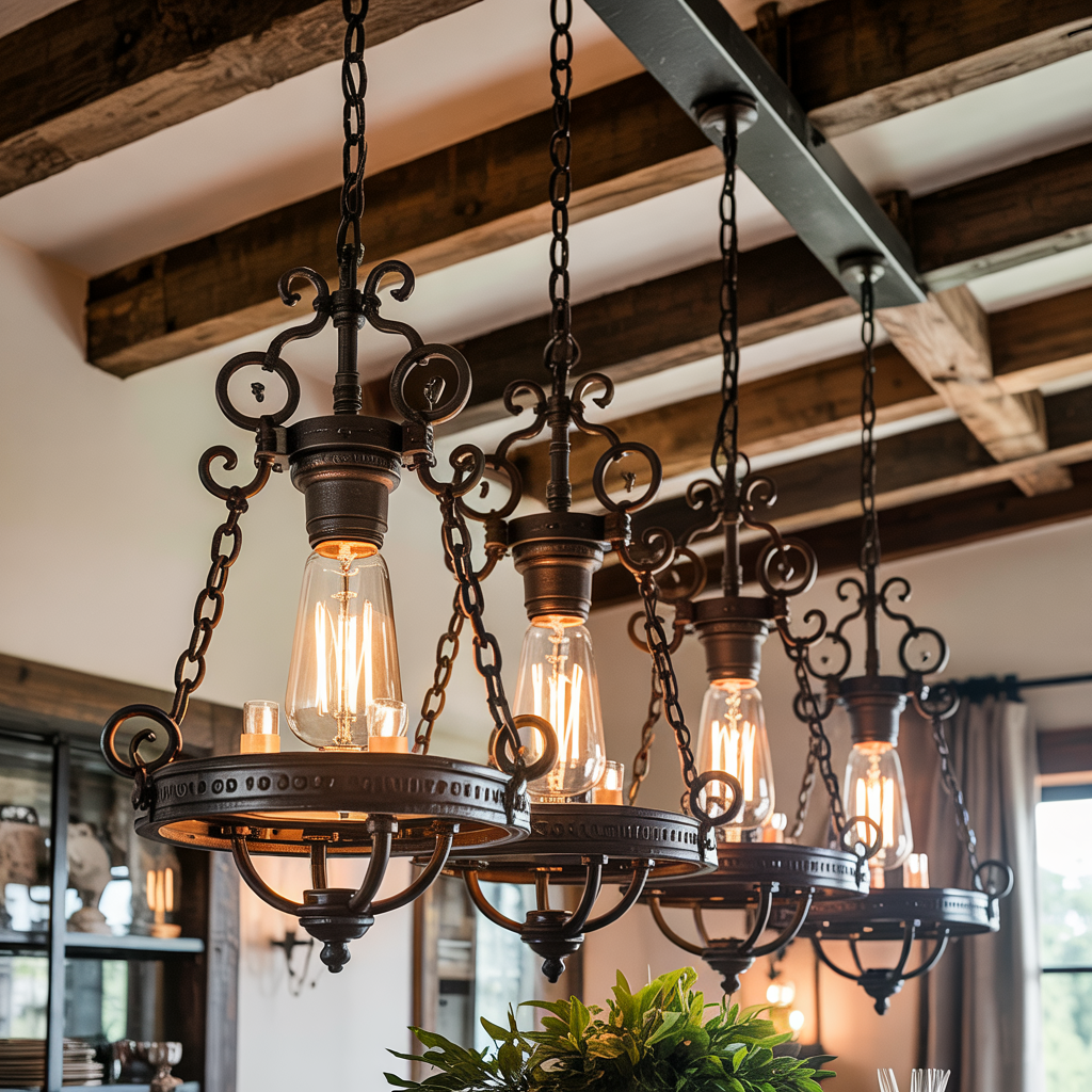 Wrought Iron Fixtures with Chain Suspension