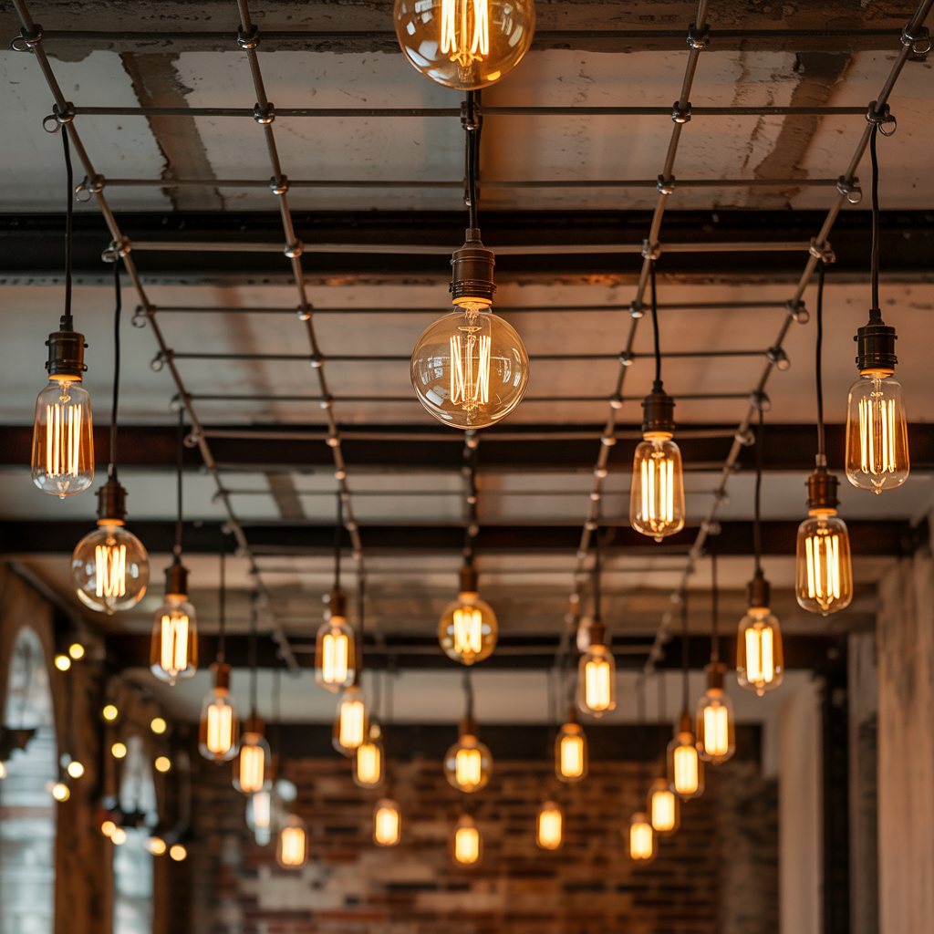 Vintage Edison Bulbs on a Wire Grid