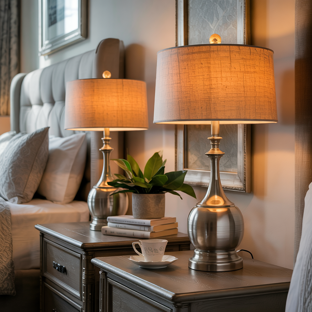 Bedside Table Lamps with Warm Bulbs