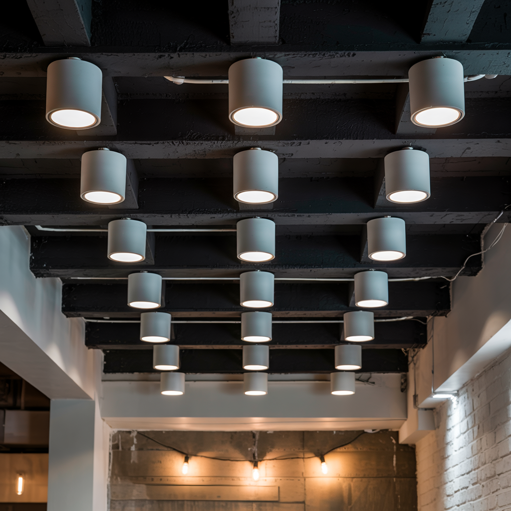 Black Ceiling with White Fixtures for Contrast